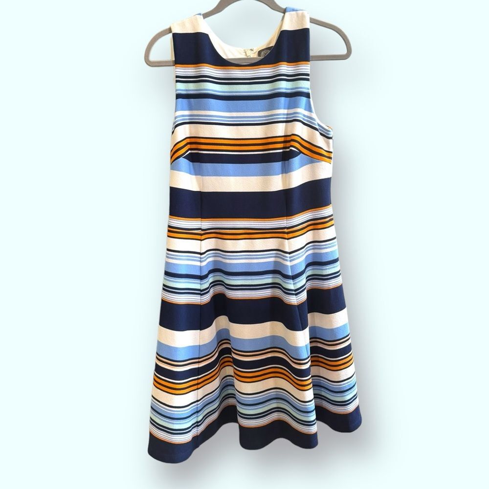 Vince Camuto Blue, Orange, and White Striped - Fit and Flare Dress - Size 14